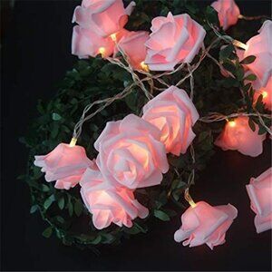 Pink Rose Flower String Lights Battery Operated Warm LED Wedding Party Decor